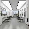 Modern Minimalist Bright Hair Salon Interior Design With Comfortable Styling Chairs And Large Wall Mirrors