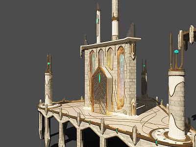 Intricate Fantasy Castle Design Featuring Tall Spires Arched Windows Decorative Columns And Stone Platform 3d model