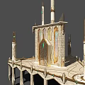 Intricate Fantasy Castle Design Featuring Tall Spires Arched Windows Decorative Columns And Stone Platform