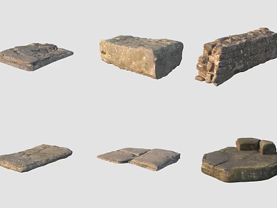 Natural Stone And Wood Materials Collection With Flat Slabs Solid Blocks And Stacked Sections 3d model