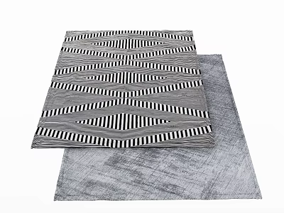 Modern Square Rugs Featuring Black White Striped and Gray Textured Patterns 3d model