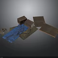 Detailed Construction Scene Components With Wooden Boxes Blue Fabric And Textured Planks