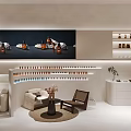 Modern Beauty Salon Interior Design With Glass Counter Wooden Chairs And Illuminated Product Shelves