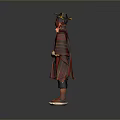 Ethnic Decorative Doll Wearing Striped Cape Hat And Standing On White Base