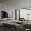 Modern Living Room Interior Design With TV Wall Fireplace Sofa Armchair Floor Lamp And Rug
