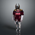Mythical Creature Character With Horns Yellow Eyes Maroon Outfit And Mechanical Limbs