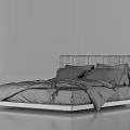 Modern Minimalist Double Bed With Gray Upholstered Headboard White Pillows And Black Throw Blanket