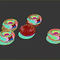 Colorful Sprinkled Donuts On Small Plates With Vibrant Frosting And Pastel Hues