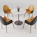 Modern Round Marble Top Meeting Table And Gray Black Chairs With Gold Metal Legs