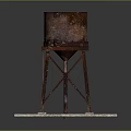 Rusted Water Tower Model With Metal Frame Ladder And Concrete Base