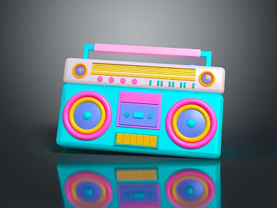 Vibrant Retro Radio With Blue Pink Yellow Speakers Handle And Control Buttons 3d model