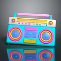 Vibrant Retro Radio With Blue Pink Yellow Speakers Handle And Control Buttons