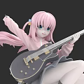 Anime Woman With Pink Long Hair In Pink Coat Playing Black Electric Guitar