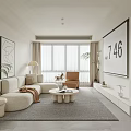 Modern Living Room With Beige Sofa Carpet Coffee Table And Floor To Ceiling Windows