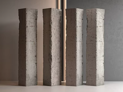 Four Concrete Columns With Textured Surface In Modern Interior Setting 3d model