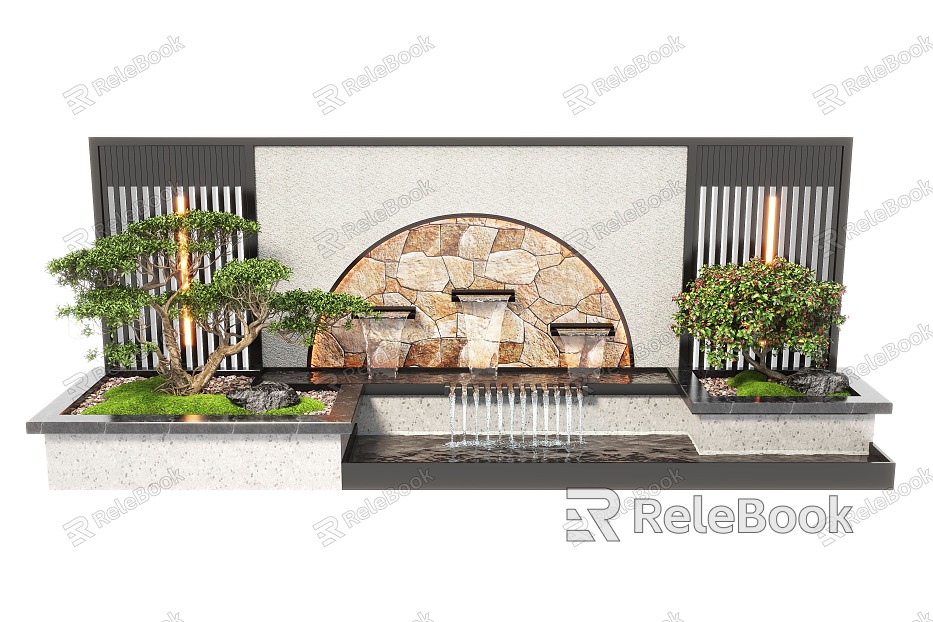 Modern waterscape wall waterscape landscape wall stacked water landscape plant landscape sketch model