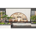 Modern Feature Wall With Arched Stone Design Water Fountain And Decorative Plants