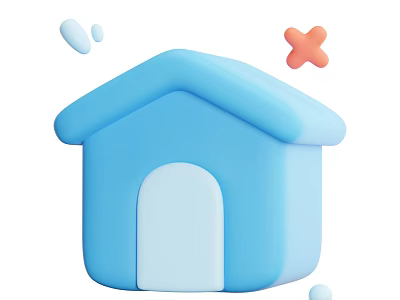 Minimalist Blue House Design With White Door Orange Cross And White Dots 3d model