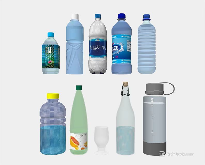 Beverage Bottles And Containers With Various Colors Materials Shapes And Designs 3d model 