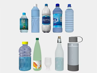 Beverage Bottles And Containers With Various Colors Materials Shapes And Designs 3d model