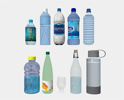 Beverage Bottles And Containers With Various Colors Materials Shapes And Designs 3d model