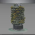 Layered Vertical Plant Tower with Yellow White Flowers and Metal Base Structure