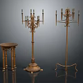 Vintage Metal Candelabra With Multiple Candle Arms Decorative Design And Matching Small Table