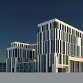 Modern Industrial Park Architectural Design With Geometric Buildings Striped Facades And Green Roofs