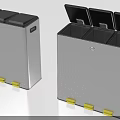Public Facilities Pedal Operated Recycling Bins With Silver Body Black Lids And Multiple Compartments