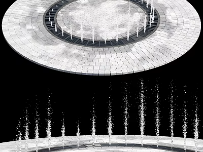 Outdoor Circular Fountain Design With Tiled Platform And Vertical Water Jets 3d model