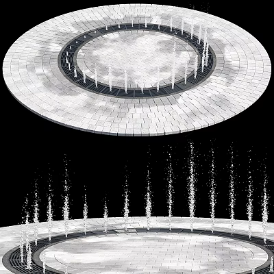 Outdoor Circular Fountain Design With Tiled Platform And Vertical Water Jets 3d model