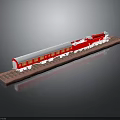Red and White Model Train on Tracks with Detailed Carriages and Classic Design