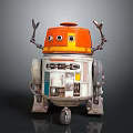 Smart Robot With Orange Dome White Body Mechanical Arms And Wheels