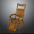 Orange Wooden Folding Chair With Striped Backrest And Footrest Design