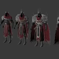 Hooded Blue Skinned Fantasy Character In Red Robe With Armor And Tassels Belt