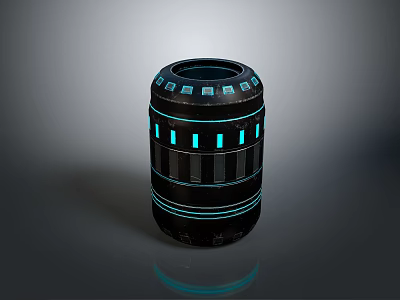 Modern Black Cylindrical Daily Electrical Appliance with Blue LED Light Rings and Circular Design 3d model