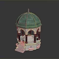 Ornate Pavilion Structure With Green Dome White Base Red Columns And Steps 3d model