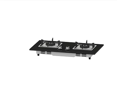 Contemporary Kitchen Gas Stove Appliance With Two Burners Black Surface And Silver Controls 3d model