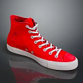 Red High Top Canvas Shoes With White Laces White Sole And Star Pattern 3d model