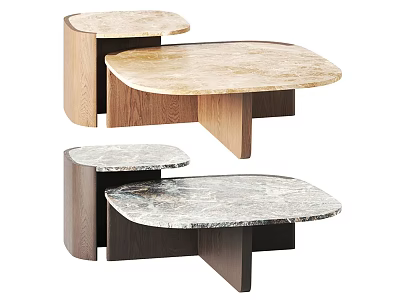 Two Modern Coffee Tables Featuring Marble Tops And Wooden Layered Bases 3d model