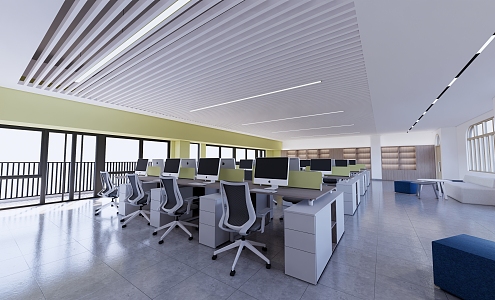 Modern public office area multi-person office 3d model