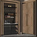 Modern Wooden Wine Cabinet With Glass Door And Illuminated Shelves For Wine Bottles And Glasses