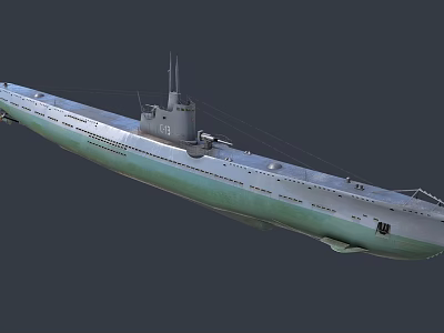 Modern Military Submarine With Gray Green Hull And Command Tower Structure Design 3d model