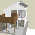 Modern Style White House Featuring Wooden Balcony Glass Door And Person Standing