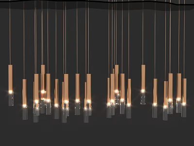 Modern Chandelier With Hanging Slim Light Columns Transparent Bases And Warm Lighting 3d model