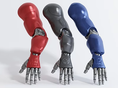 Smart Robotic Arms In Red Gray Blue Colors With Mechanical Joints And Hands 3d model