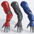 Smart Robotic Arms In Red Gray Blue Colors With Mechanical Joints And Hands