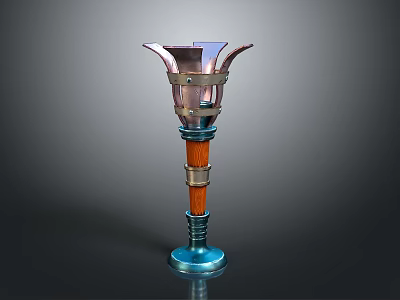 Decorative Pedestal With Flared Metal Top Wooden Column And Blue Base 3d model