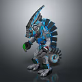 Mechanical Reptilian Game and Movie Character With Blue Gray Armor Spiked Back Circular Eye Design