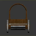 Vintage Wooden Carriage With Red Patterned Canopy And Spoked Wheels